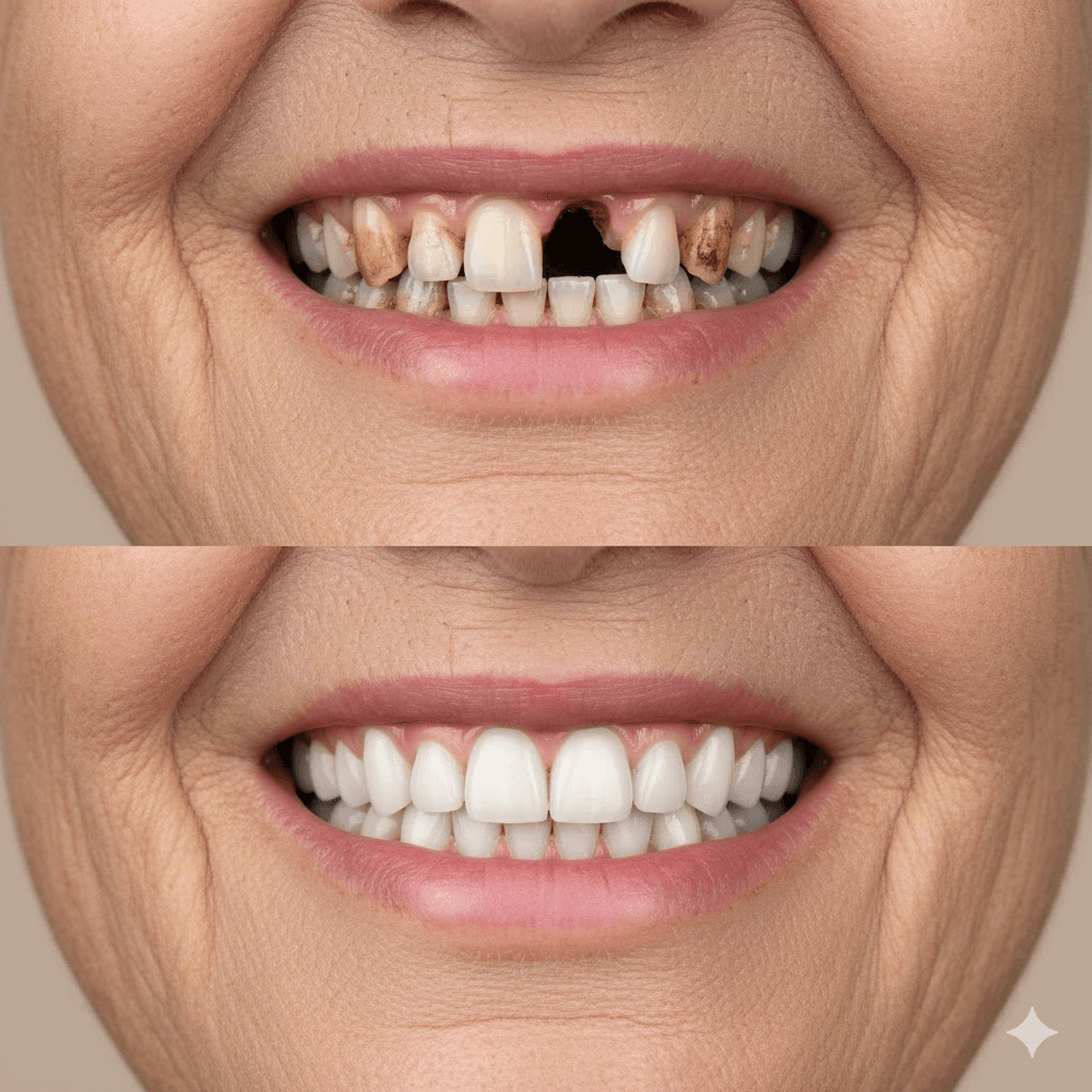 4 Dental Implants - Before and after